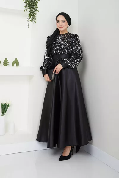 Pailletten-Abendkleid aus Satin  Silber