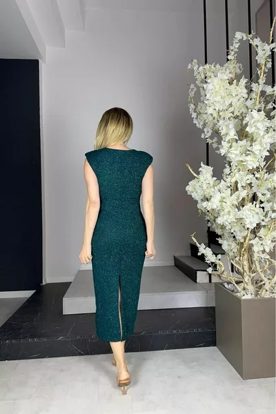  Knot Detail Glitter Avondjurk Emerald