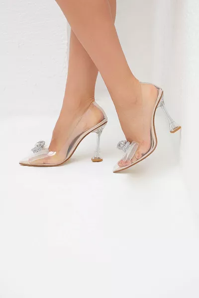 Women's Skin Princess Transparent Bow Glass Heels cm 