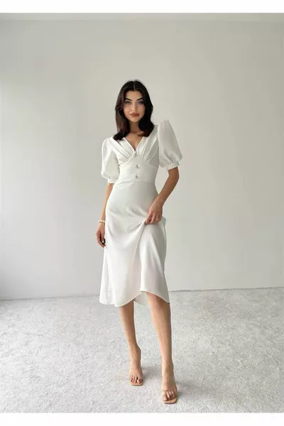 Жените Midiboy рокля закопчана разцепване балон ръкав рокля