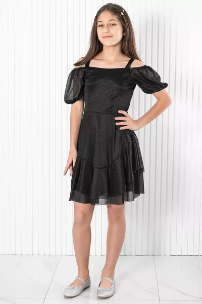 كم بالون بريق تول مساء اللباس الأسود 