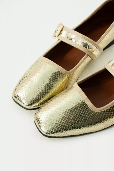 المرأة اليومية حادة العفن مربع اصبع القدم الباليه الشقق كبيرة الحجم  الذهب ثعبان عيسى