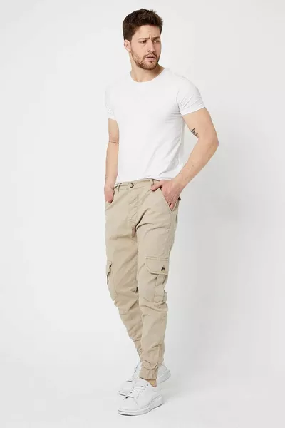 Pantaloni da uomo con tasca cargo in pietra a vita alta con gamba elasticizzata