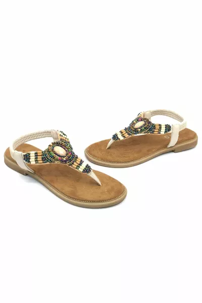 Feles Stone Gedetailleerde Teenslippers Dames Sandalen TEN