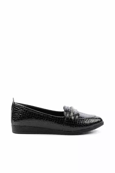 Glanzend zwarte Croco loafer schoenen voor dames 