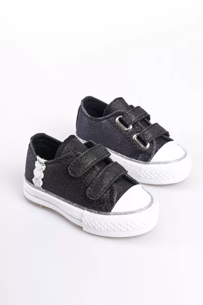 الموسم الجديد الفيلكرو الأسود بريق الأحذية المدرسية للبنات، أحذية عارضة للبنات  مضاءة