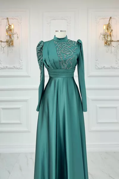 Хиджаб облекло Rümeysa сатен плат цифрови Bsn каменни щампи рокля хиджаб вечерни рокли