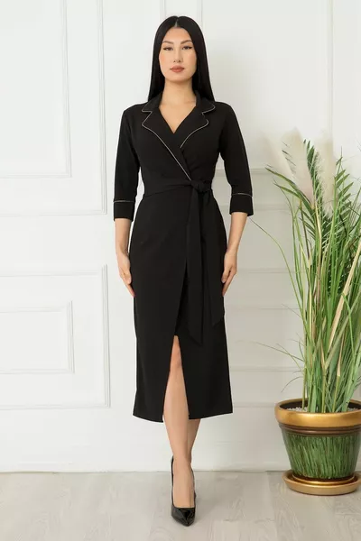 Double-breasted Collar Waist Tie Short Evening Dress 