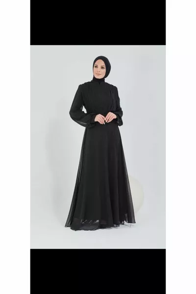 Robes de soirée pour femmes Robes de soirée noires pleine longueur en mousseline de soie Tesetur