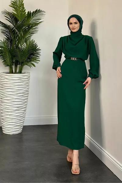 Meridan Top Drape Crepe Evening Dress Green
