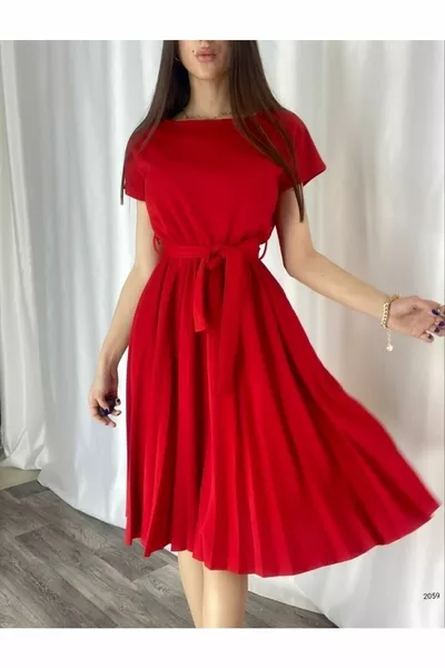 Къс ръкав колан пола плисирани внесени креп плат вечерна рокля обещание годеж сватба дипломирането 