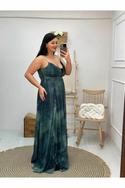 V-neck evening dresses with stone straps