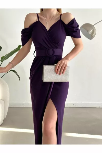 انخفاض الكتف حزام نحيف شق حزام مساء اللباس