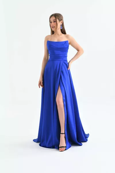 حمالة شق الساتان مساء اللباس الطويل