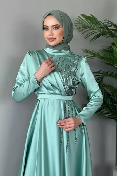 Helles Satin-Abendkleid Mint