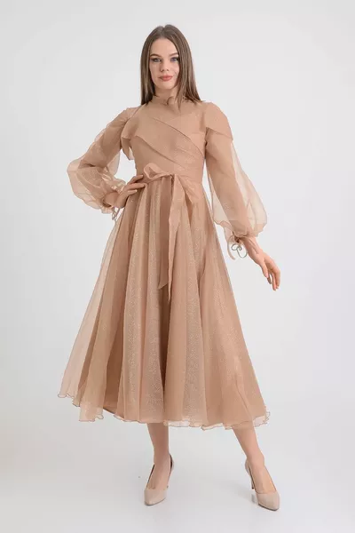 Colore della pelle Glitter palloncino manica Hijab abito da sera