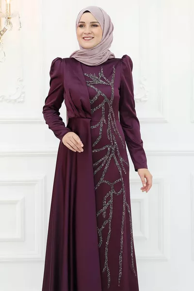 بورسين الساتان مساء اللباس البرقوق