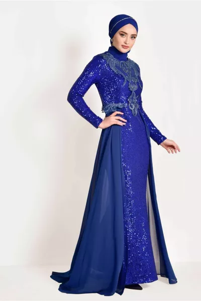 Женское темно-синее (SAKS) вечернее платье из тюля с блестками t 