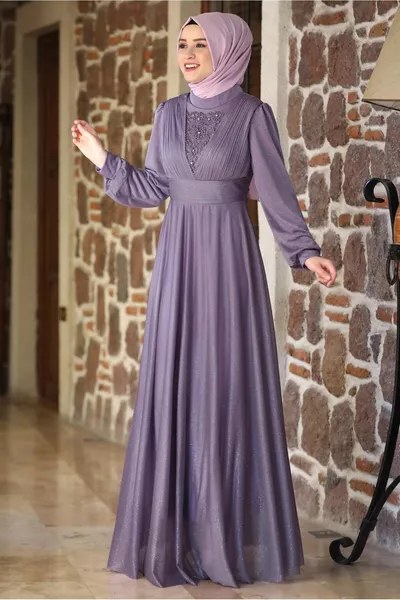 المرأة الأرجواني (الخزامى) الحجر وحبة مفصلة بريق مساء اللباس T 