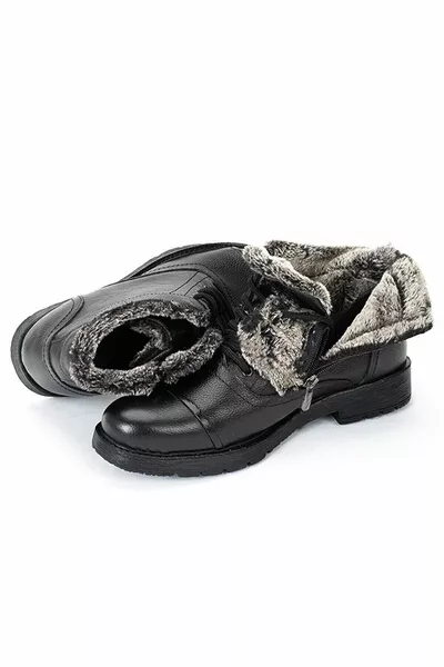 جلد طبيعي الفراء الشتاء أحذية الرجال