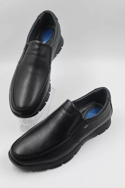 Мъжки черни ортопедични вътрешни външни пълни кожени гел ултра ежедневни обувки