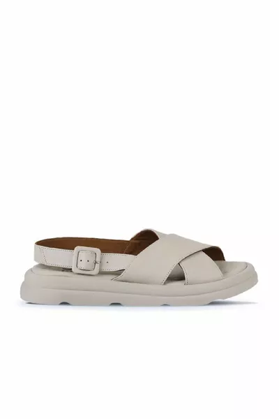Cream Leather Women's Sandals 