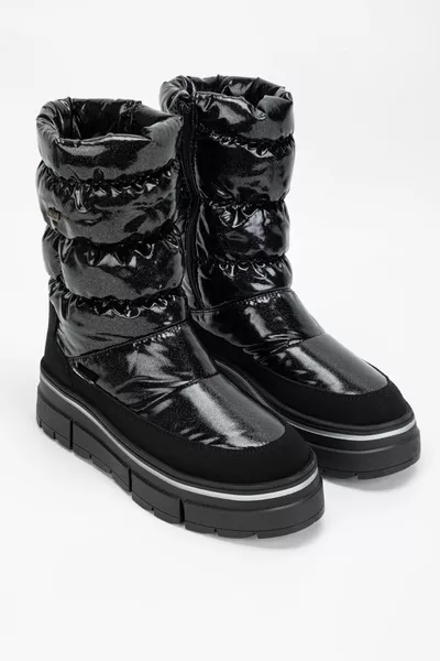 Abriana zwarte glitter leer en textiel sneeuwlaarzen voor dames