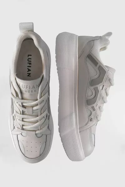 Genuine Leather Thick Sole Men's White Sneaker Shoes