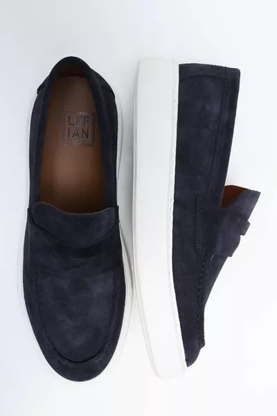 Echt lederen casual marineblauwe sneakers voor heren