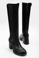 Rena Heeled Back Stretch Leather Boots Black