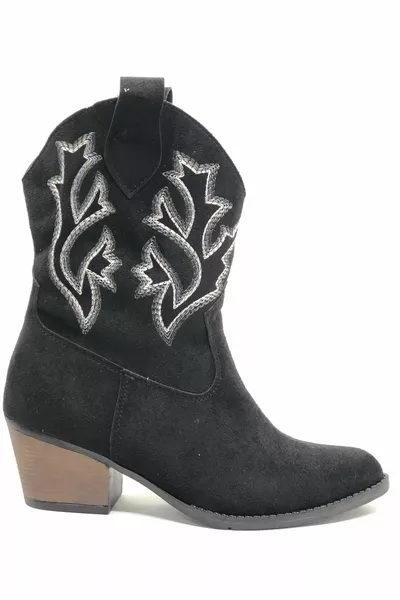 Asiatisch Western Kurze Stiefel Cowboy Damen Kurze Stiefel Schwarz-Wildleder