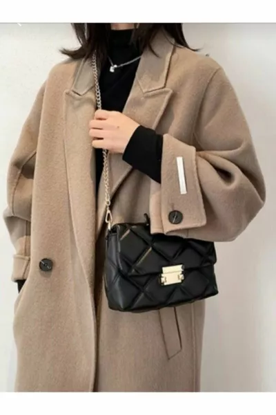 المرأة السوداء مبطن نمط سلسلة حزام حقيبة الكتف