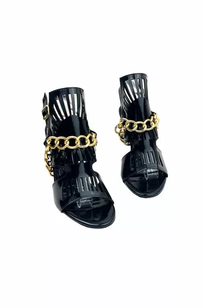 Женское Sniff Черное Лакированная Кожа Тонкий Каблук Цепочка Детализированная Вечернее Платье Туфли 8 см 