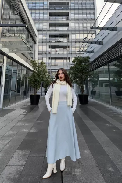 Vita alta blu da donna, tasche, taglio a libbra, gonna lunga cachet