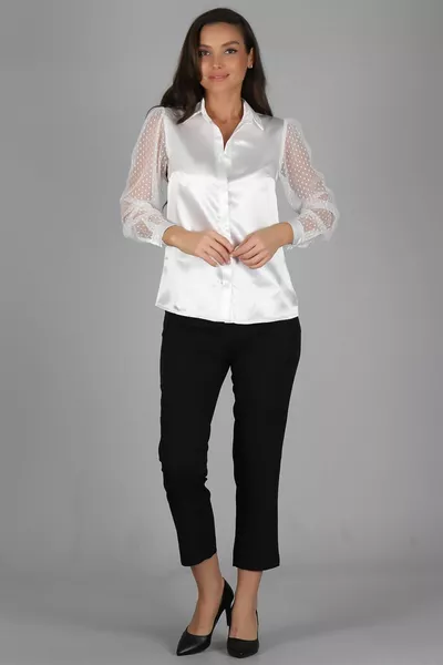 Дамска бяла сатенена ръкав от тюл Вечерна рокля