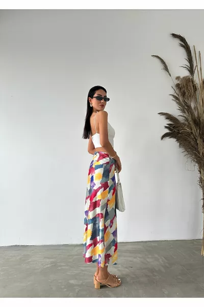 Maxi Length Long Satin Skirt with Elasticated Waist