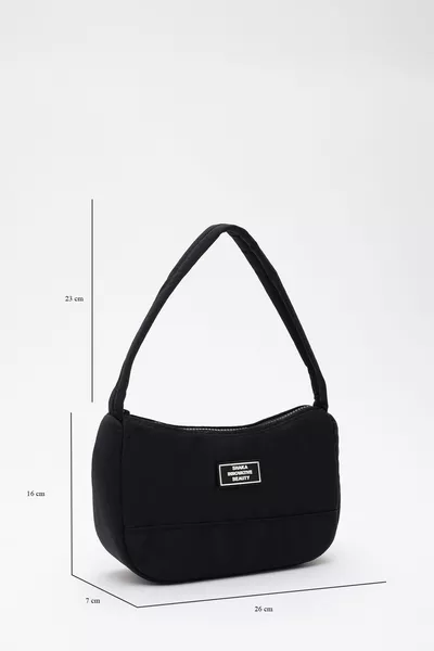 Black  Single Zipper Compartment Casual Sports Baguette Canvas Fabric Women Hand And Shoulder Bag B: E: