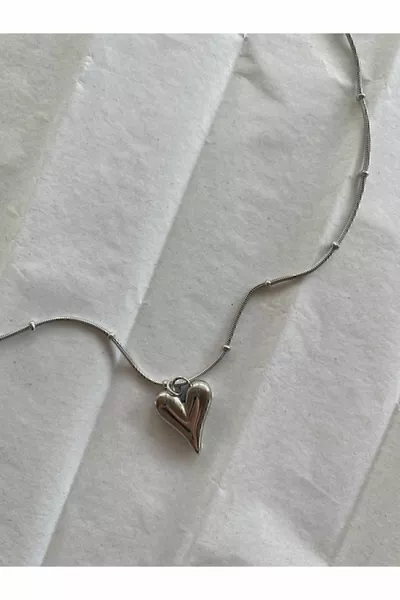 Chaîne en acier inoxydable  L x Collier coeur esthétique de couleur argentée