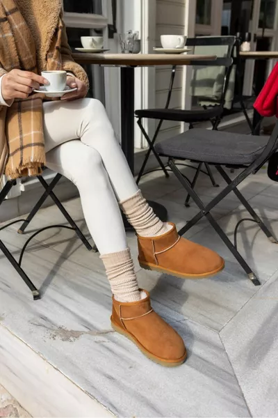 Stivali casual da donna in pelliccia interna Stivali invernali in pelle scamosciata Pasep Tan