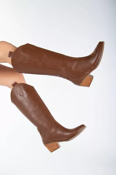 تان براون ماتي الجلود عادي الغربية رعاة البقر الأحذية