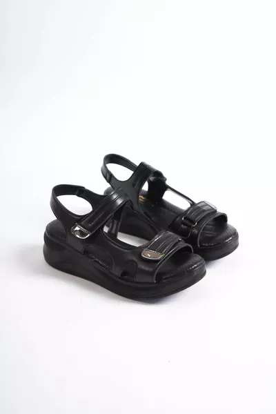 أحذية بيري أسود صنادل نسائية كاحل فيلكرو حزام ناعم 5 سم مادة نباتي / بشرة