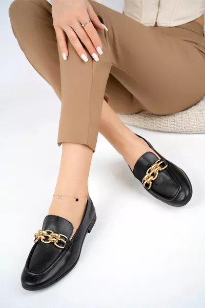 Cuir véritable Noir Femmes Mocassins en cuir 