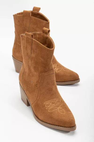 RISSOLI TAN CINNAMON Suede Embroidered Western Cowboy Cowgirl Boots Boots