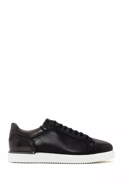 Sneakers Stringate Uomo Pelle Nera 