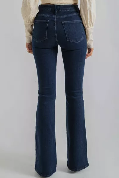 Jeans con gamba spagnola Blu scuro Jeans spagnoli Jeans a vita alta Jeans a zampa blu