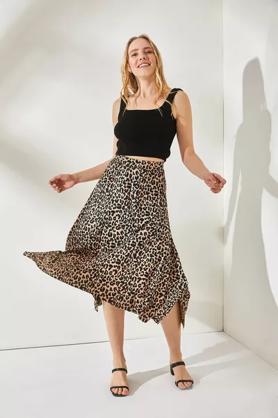Women's Leopard Mink Asymmetrical Patterned Skirt 