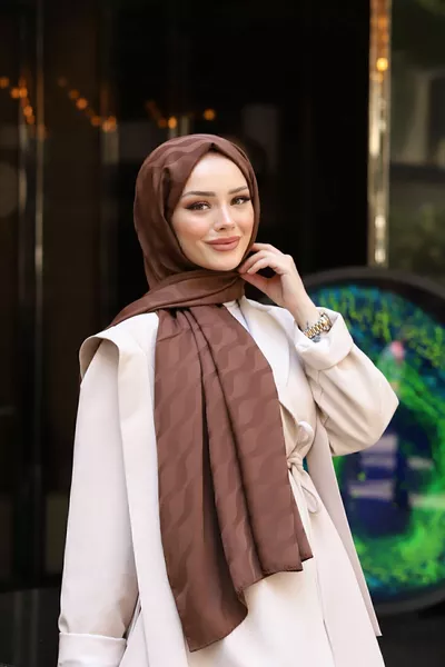 SUYOLU DESEN KAHVE İPEKSİ JAKAR ŞAL