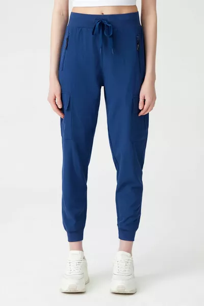 Marineblaue Cargo-Tasche Taillen- und Bein-elastische Joggerhose für Damen Cargo