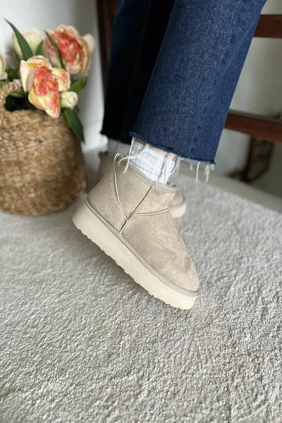 Women's Suede Half Boots Inlay Fur Boots & Bootie 