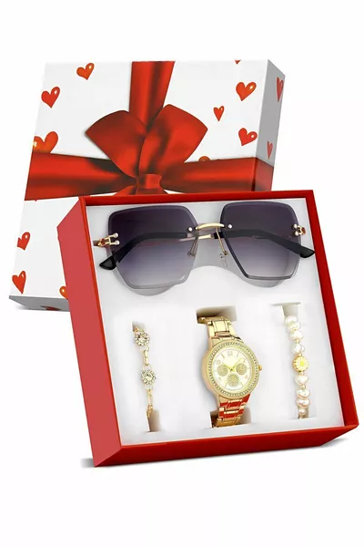 Подарък за Нова година: Дамски часовник & Слънчеви очила & 2 чифта гривни 